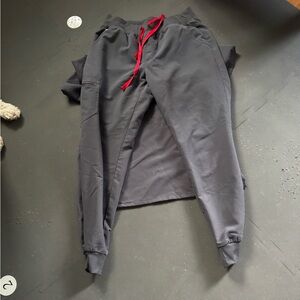 Figs Black Jogger Scrub Pants with Red Drawstring